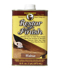 Walnut Wood Finish Restorer 16 Oz Bottle With Smooth Formula that repairs scratches and scuffs on wooden furniture surfaces.