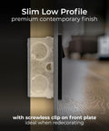 Slim view of Modern Screwless Double Switched Wall Socket In Polished Copper showing screwless clip for easy installation.