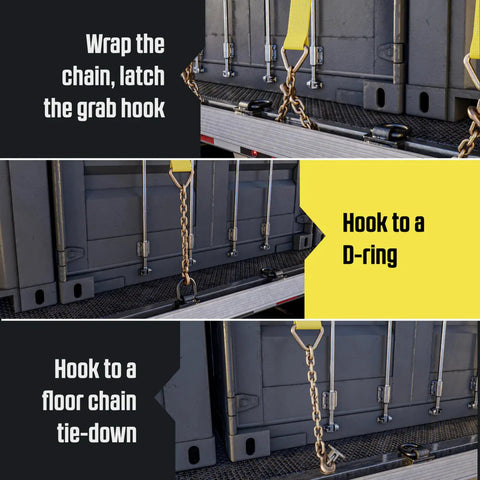 Beefy Two Strap System With 4 Inch By 30 Foot Heavy Duty Winch Straps With Chain End And Grab Hook For Flatbed Hauls 16200 Lbs