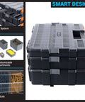 Three In One Portable Tool Box Organizer With Fifty Two Customizable Compartments For Hardware Craft Supplies Beads And Small Parts Grab And Go Three Tier Storage Case For Home Garage And Workshop