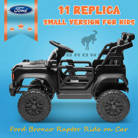 Licensed Ford Bronco Raptor 12V Ride On Car For Kids With Remote Control Battery Powered Toy For Toddlers in black