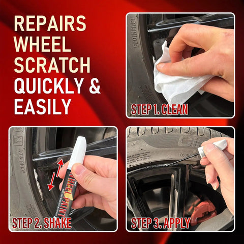 Matte Black Rim Touch Up Paint Pen Quick Cure For Curb Rash And Scuffed Wheels Auto Alloy Scratch Fix demonstration steps to repair scratches.
