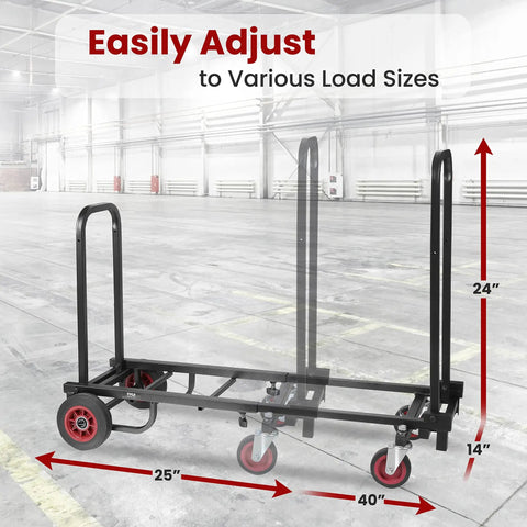 Compact Folding Equipment Dolly Converts Into 8 Handy Carts Heavy Duty Hand Truck shown adjusted from 25 to 40 inches