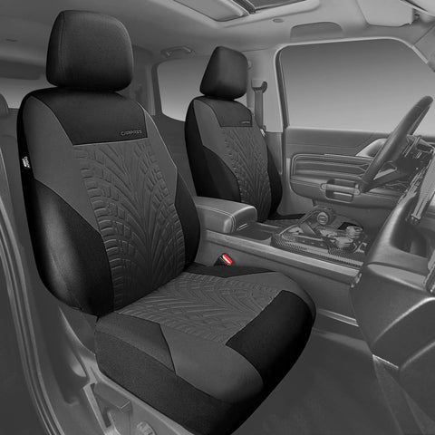 Universal Car Seat Covers Full Set With Front And Split Rear Bench, 3D Tire Embossed Interior Covers, Charcoal