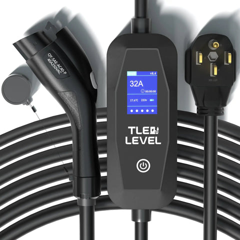 Smart Level 2 EV Charger Portable 40 Amp 9.6kW With NEMA 14-50 Plug And 25 Ft Cable For J1772 Electric Cars Home 240V Fast Charging Station with display and cable.