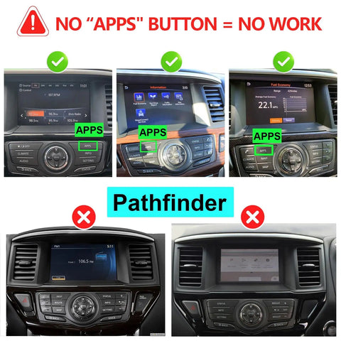 Infiniti QX60 QX80 Q70 And Nissan Pathfinder Armada 2017 2018 2019 Wireless CarPlay And Android Auto Module compatibility diagram