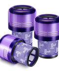 Image of Three Pack V11 And V15 Vacuum Filter Replacement Kit For Cordless Vacuums, showing purple filters with mesh design, Part 97001302, 97001303