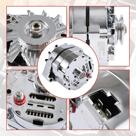 Chrome Replacement Alternator For Chevy Big Block And Small Block V8 105 Amp 1 Wire High Output RA00114 12 Volt CW Rotation IR Regulator V1 Pulley