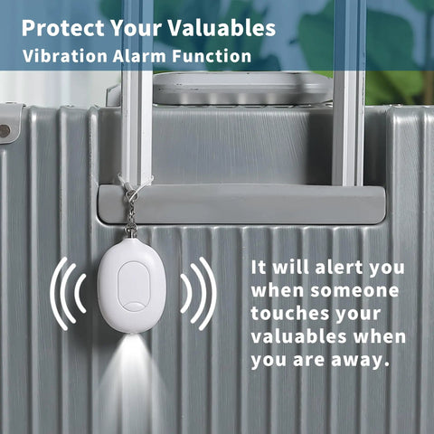 Portable Door Alarm Stopper For Travel, 130dB Siren, USB Rechargeable Vibration Sensor With LED Flash, Lightweight Safety Alarm For Hotels, Home, Apartments And On The Go on suitcase handle
