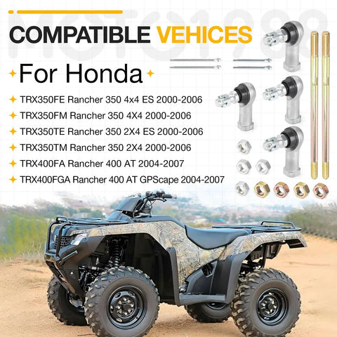 Left And Right Tie Rod End Kits For TRX350 Rancher 350 And TRX400 Rancher 400 OEM Style Replacement Direct Fit Steering Ends Beefy Build For Easy Install Includes Both Sides For Precise Alignment, Honda ATV tie rod ends and hardware