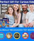 Family with children and Motor Powered 10 In 1 STEM Kit For Kids Build 10 Plus Working Gadgets With One Motor Bubble Launcher Spinner box