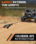 Heavy Duty Winch Rope Extension One Quarter Inch By Fifty Feet For Off Road Recovery 10,000 Lbs Capacity Bright Orange Color For Easy Visibility And Quick Anchor Reach Ideal For Jeep And ATV Recoveries, orange rope pulling ATV