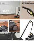 Heavy Duty Canister Steam Cleaner For Home 1500 Watt High Temp Steam Engine with 16ft cord and ergonomic handle.