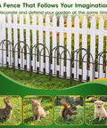 19 Pack Garden Fence Panels For Easy Install, 20.58 Feet Of Metal Fence For Yard Borders, No Dig Dog Fence displayed outdoors in front of white picket fence