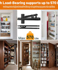 Heavy Duty Hidden Door Hinge Kit For Secret Doors And Bookcases With 570 Lbs Load Capacity in use, showing installed examples.