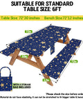 Waterproof Picnic Table Cover With Bench Covers For 72 Inch Tables And 72 Inch Benches, Campsite Tablecloth Set with star design