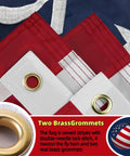 Close-up of All American 250th Anniversary Betsy Ross 3x5 US Flag with brass grommets, heavy duty nylon, sewn stripes detail.