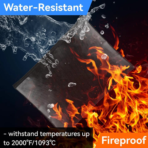 Heavy Duty Fireproof And Waterproof Document Money Bag With Zipper Pouch for Emergency prep, resisting water and fire exposure