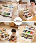 Three Layer Plastic Tackle Box Organizer With Locking Dividers Grab-And-Go Portable Folding Storage Case in use for various items.