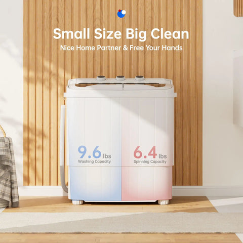 Top Tier Compact Portable Washing Machine With Fast Spin Dryer, Straight Up Solid Mini Semi Automatic Laundry Washer in home setting.