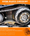 Installed view of Harley clutch kit: steel friction plates and pressure plate inside engine clutch housing (Twin Cam)