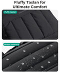 Water-resistant fabric detail of underseat carry on luggage with wheels for women, 16 inch personal item bag, black.