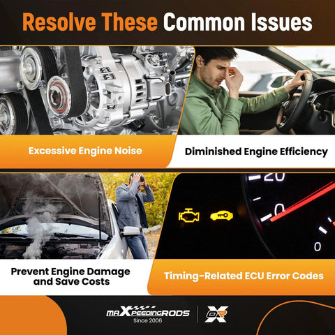 Visual representation of car engine issues including excessive noise, reduced efficiency, engine damage, and ECU error codes.