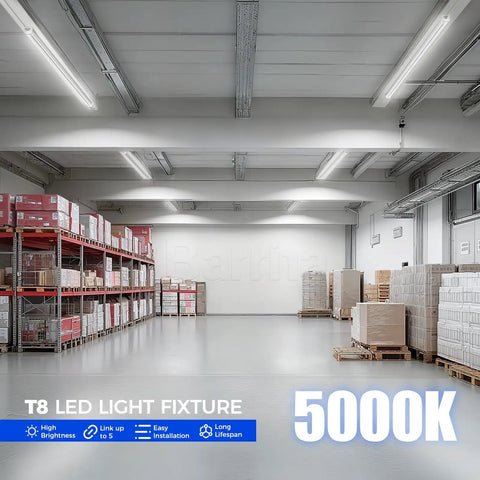 Warehouse ceiling with T8 LED Shop Lights For Garage And Workshop 4 Ft 50W 7000 Lumens 5000K Daylight White V Shape Fixture