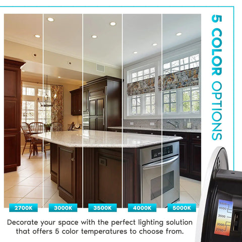 Kitchen with Six Pack 4 Inch LED Recessed Ceiling Lights With Five Color Temperature Options 2700K To 5000K