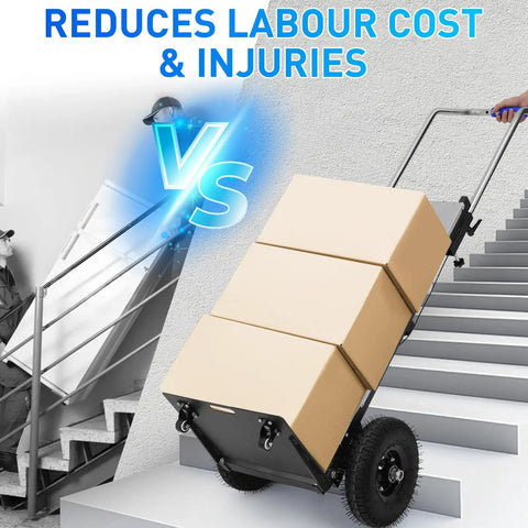 Powerful 1200W Stair Climbing Dolly With Motorized Track System Heavy Duty Folding Stair Climber Cart Handles Up To 881 Lbs For Moving Furniture And Appliances At Home Or On The Job No Sweat carrying boxes up stairs