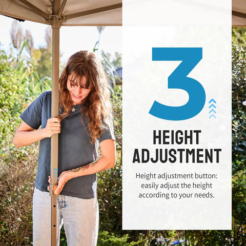 Person adjusting 13 By 13 Pop Up Gazebo With Mosquito Netting Centerlok Six Sided Portable Canopy, view of height adjustment feature.