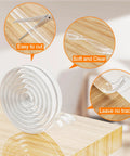 Clear Baby Corner Protectors 6M 20FT Pre Taped Edge Guards With Strong Adhesive Tape For Cabinets Tables And Drawers Kid Safe Silicon Soft Edge Guards Easy Install And Removal shown coiled with examples of use.