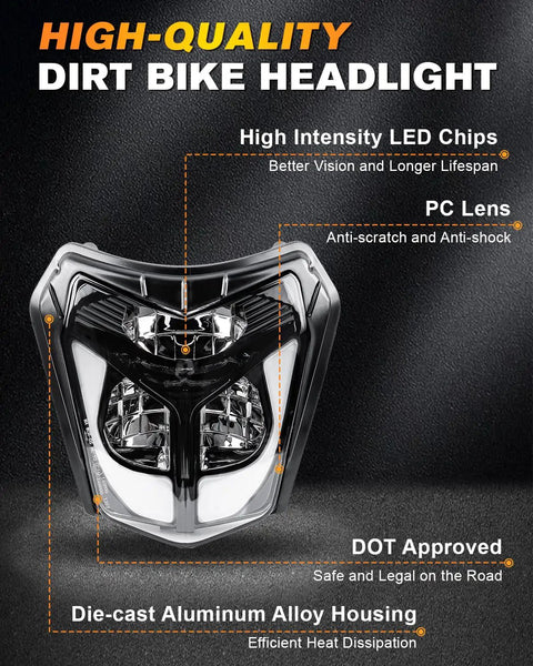 High-quality DOT LED Dirt Bike Headlight 40W 2700LM Universal Motorcycle Front Light With DRL Hi Lo Beam