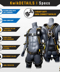 Solid As A Rock Full Body Fall Protection Safety Harness With Cushioned Lumbar Pad Multiple D Ring Attachment Points Quick Lock Buckles, detailed specs overview.