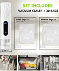 Compact Handheld Vacuum Sealer For Food Storage With 80kPa Suction 1800mAh Battery 30 Reusable Bags set display with use
