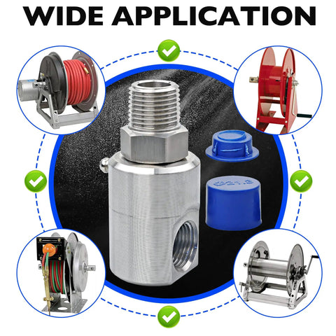 Half Inch MXF Hose Reel Swivel With Grease Zerk Fitting 5124 NiAl Heavy Duty Joint For Home Garage And Industrial Steel Reels Pro Grade Performance Reduces Hose Twist Wear And Fatigue Smooth Rotation. Nickel-plated steel hose reel swivel fitting