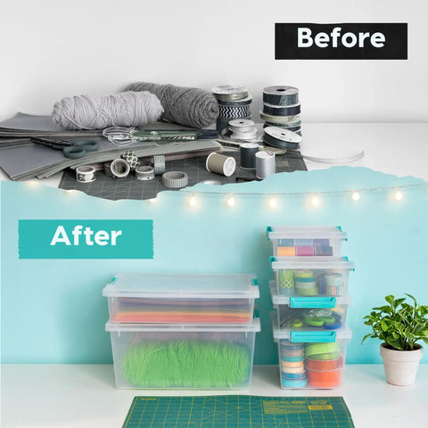 Premium Clear Storage Bins With Reliable Snap Lids 6 Quart Plastic Organizer Containers 4 Pack Made In Usa For Office Documents Notebooks And Files Gonna Keep Your Shelves Neat Straight Up A Must Have