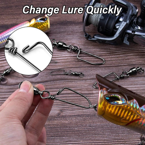 20 Pack Ball Bearing Swivels With Snaps For Fishing Tackle Premium Heavy Duty Saltwater Freshwater Gear Coastlock Barrel Swivels Leader Connectors Downrigger Planer Release Clips 49Lb, lure and reel setup