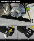Get Your Whip Tracking True With This Heavy Duty Wheel Alignment Tool For Cars And Suvs Rock Solid Toe Alignment Plates showing groove design and tape measure usage.