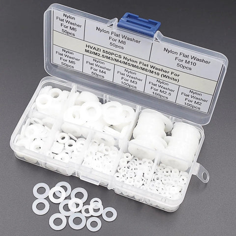 Hella Versatile White Nylon Flat Washer Assortment Kit With M2 Through M10 Metric Sizes For Rock Solid Bolt Securing On Garage Or Shop Projects
