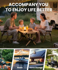 Family enjoying outdoor dinner with RV using 12V 100Ah LiFePO4 Battery With Built In 100A BMS Group 31 for power