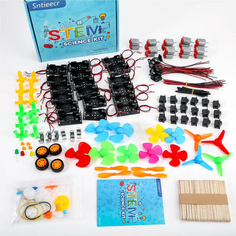 276 Piece DC Motor Kit For DIY Science Projects With Motors LED Light Vanes Propellers Battery Holder Plastic Gears Switches