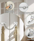 Heart Shaped Door Chain Lock With Press To Unlock Adjustable 3mm Chain Kid Proof Security For Home Apartment Bedroom And Travel Stainless Steel Brushed Nickel Finish installed on doors with chain and unlocking mechanism visible