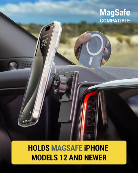 Heavy Duty MagSafe Car Mount And Tablet Holder With Extra Strong Magnets 2.5X Stronger Grip For iPhone 12 And Newer mounted in car