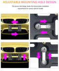 Front License Plate Holder Bracket Black Universal ABS Mounting Kit Frame with adjustable holes and copper-threaded inserts.
