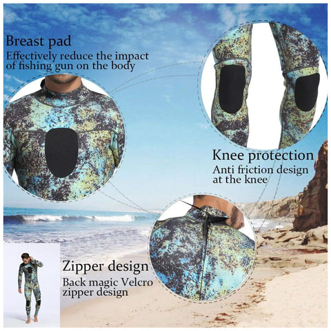 Dope 3mm Camo Neoprene Wetsuit For Men And Women Unisex OnePiece Dive Skin with breast pad, knee protection, zipper design
