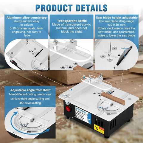 Handy Mini Table Saw S3 Portable Precision Craft Table Saw with adjustable blade height and angle for hobby woodworking
