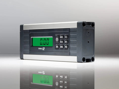 Pro Level Digital Protractor Slick Handheld Angle Finder With Crisp Backlit Screen and Fast Acoustic Alerts For Bullseye Precision Tilt Readings Ip65 Built Tough Tool Featuring Rs485 Modbus Setup displayed with green backlit screen and control buttons.