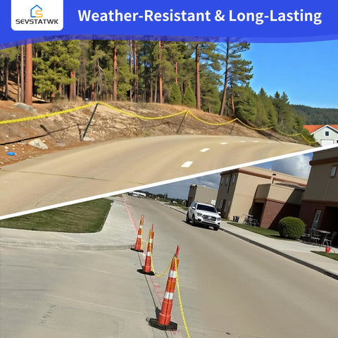 Go-To Yellow Plastic Chain 25 Ft 1.42 Inch Link High Visibility Barrier for Crowd Control used in outdoor settings with traffic cones