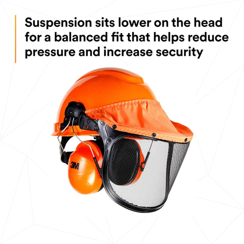 Lumberjack Hard Hat System With Pinlock Suspension, Mesh Visor, Peltor Ear Muffs, Debris And Water Sealer, Low Pro Fit, Orange